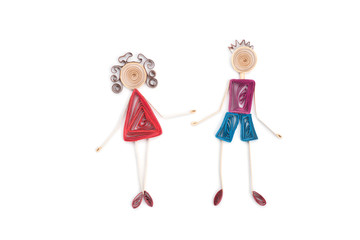 Girl and boy make in quilling art