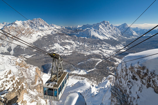 Freccia nel Cielo cableway. Cortina d'Ampezzo, Veneto, Italy.