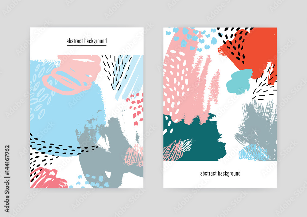 Poster creative covers with abstract pattern, hand drawn doodle textures. colorful background with place fo