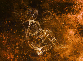 Sketch of indian woman. pencil drawing on old paper.