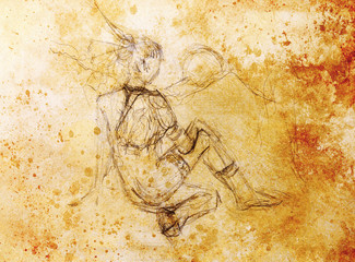 Sketch of indian woman. pencil drawing on old paper.