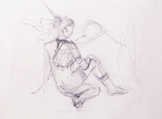 Fototapeta na wymiar Sketch of indian woman. pencil drawing on old paper.
