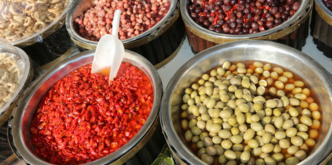 product of lands of southern Italy with fruits and red peppers w