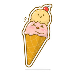 Cute ice creame with happy action cartoon illustration number1