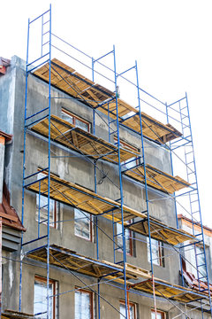 construction site. scaffolding platforms for work on a new apartment building.
