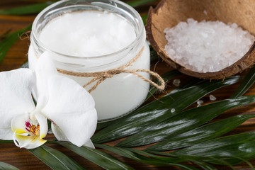 Coconut oil,sea salt. Spa concept