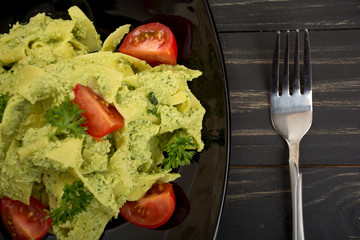 Pasta with vegetarian pesto sauce