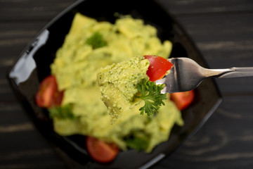 Pasta with vegetarian pesto sauce