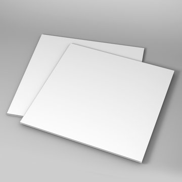 Bi fold brochure template white mock up 3d realistic rendering.