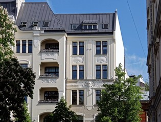 Fototapeta na wymiar Riga, Elizabetes Street 22, Art Nouveau, National Romanticism, Elements of the Facade