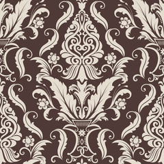 Vector damask seamless pattern element. Classical luxury old fashioned damask ornament, royal victorian seamless texture for wallpapers, textile, wrapping. Exquisite floral baroque template.