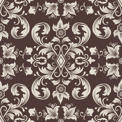 Vector damask seamless pattern element. Classical luxury old fashioned damask ornament, royal victorian seamless texture for wallpapers, textile, wrapping. Exquisite floral baroque template.
