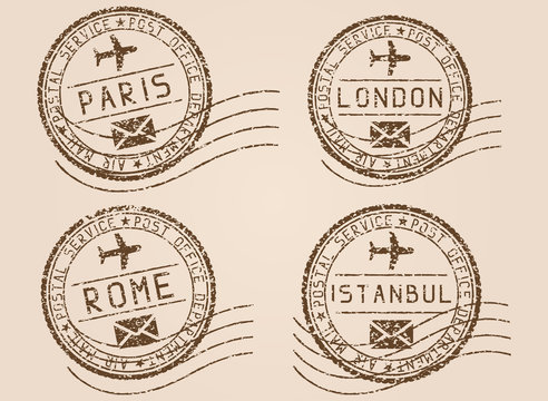 City postmarks. Old faded retro styled impress