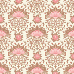 Vector damask seamless pattern background. Classical luxury old fashioned damask ornament, royal victorian seamless texture for wallpapers, textile, wrapping. Exquisite floral baroque template.