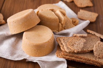 Norwegian homemade soft brown cheese brunost 