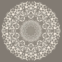 Vector ornamental round lace with damask and arabesque elements. Mehndi style. Orient traditional ornament. Zentangle-like round colored floral ornament.