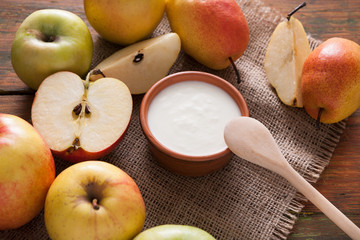 Homemade natural farmer yoghurt for breakfast
