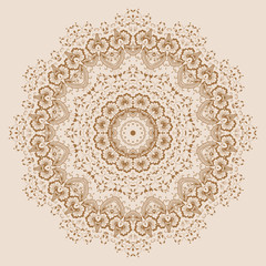 Vector ornamental round lace with damask and arabesque elements. Mehndi style. Orient traditional ornament. Zentangle-like round colored floral ornament.