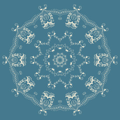 Vector ornamental round lace with damask and arabesque elements. Mehndi style. Orient traditional ornament. Zentangle-like round colored floral ornament.