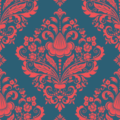 Vector damask seamless pattern element. Classical luxury old fashioned damask ornament, royal victorian seamless texture for wallpapers, textile, wrapping. Exquisite floral baroque template.