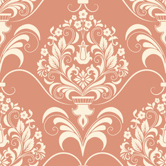 Vector damask seamless pattern element. Classical luxury old fashioned damask ornament, royal victorian seamless texture for wallpapers, textile, wrapping. Exquisite floral baroque template.