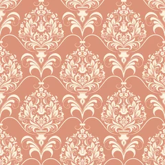 Gordijnen Vector damask seamless pattern background. Classical luxury old fashioned damask ornament, royal victorian seamless texture for wallpapers, textile, wrapping. Exquisite floral baroque template. © garrykillian