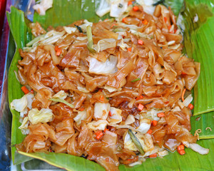Famous Thai's dish Phad thai, Fried noodle on banana leaf.