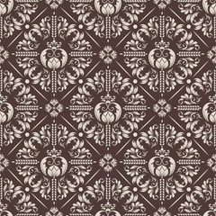 Vector damask seamless pattern background. Classical luxury old fashioned damask ornament, royal victorian seamless texture for wallpapers, textile, wrapping. Exquisite floral baroque template.