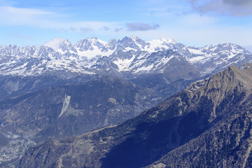 Fototapeta na wymiar aerial of south side of Bernina range, Italy