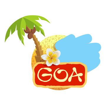 Tropical concept with plumeria flower. Vector illustration icon for Goa traveling.