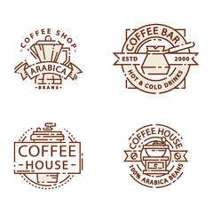 Obraz premium Coffee badge food thin line lettering for restaurant, cafe menu coffee house and shop sticker vector.