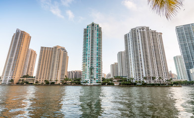 Fototapeta na wymiar Buildings of Brickell Key in Miami, Florida - USA