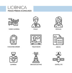 Mass Media - monochromatic modern single line icons set