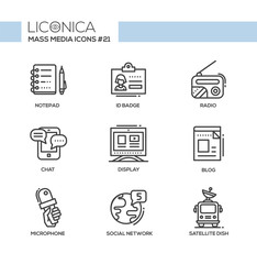 Mass Media - monochromatic modern single line icons set