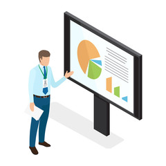 Young Businessman Showing Diagrams on Monitor