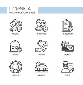 Insurance - monochromatic modern single line icons set