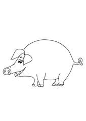 cartoon black white pig for coloring stickers and illustrations