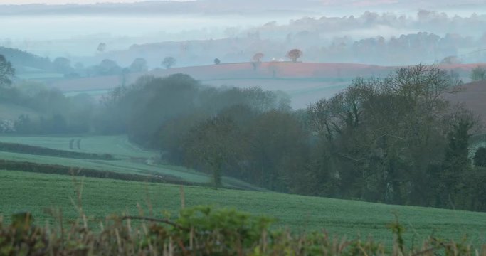 Beautiful morning mist rising from English countryside