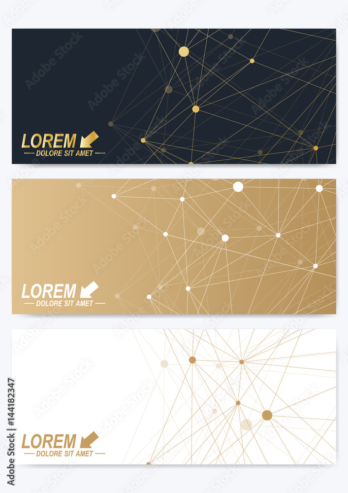 Poster modern set of horizontal cards. geometric golden presentation. template for banner, business card, g