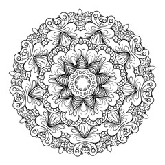 Vector abstract ethnic black and white mandala pattern