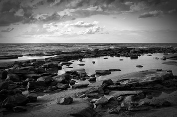 background of beach and sea, black and white image