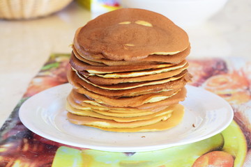 Homemade pancakes on a table. healthy breakfast concept
