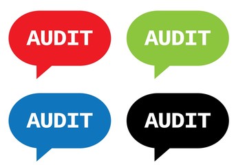 AUDIT text, on rectangle speech bubble sign.