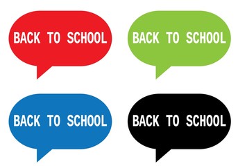 BACK TO SCHOOL text, on rectangle speech bubble sign.