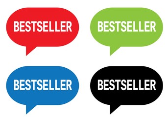 BESTSELLER text, on rectangle speech bubble sign.