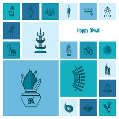 Diwali. Indian Festival Icons