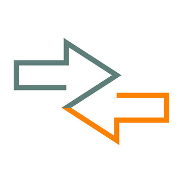 Icono plano flechas dos direcciones gris y naranja en fondo blanco