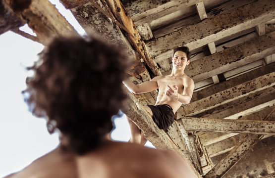 Man looking at his friend