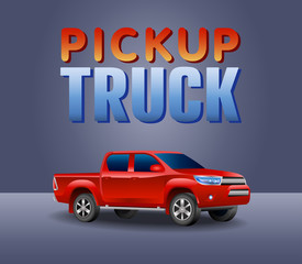 Off-road pickup truck car . Image of a red pickup truck in a realistic style. Vector illustration
