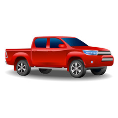 Off-road pickup truck car . Image of a red pickup truck in a realistic style. Vector illustration © galimovma79